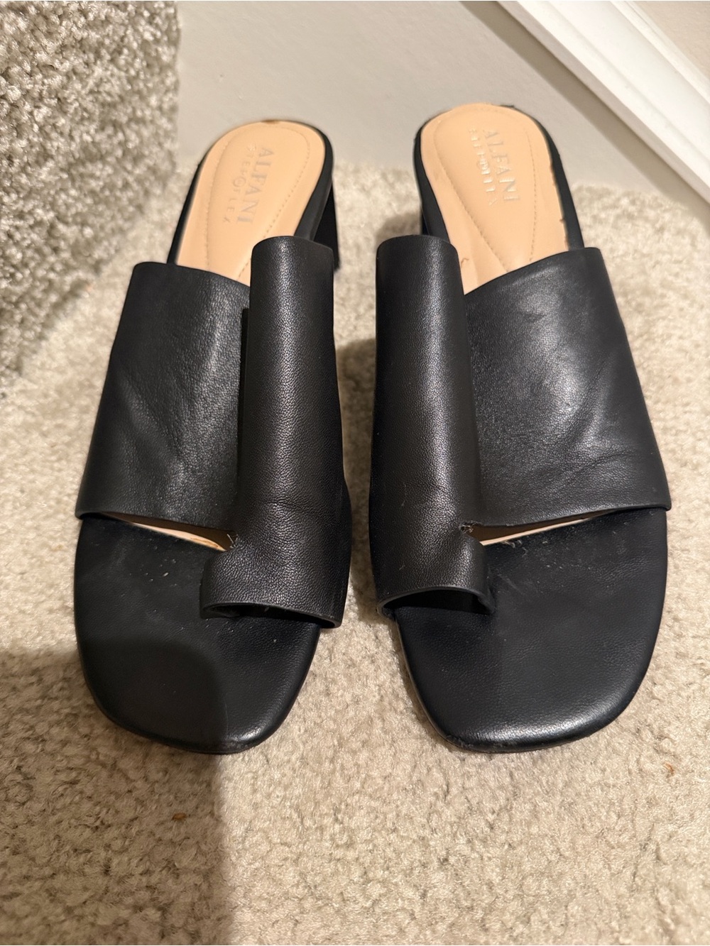 Alfani Size 7.5 Slip-On Black Leather Women's Sandals